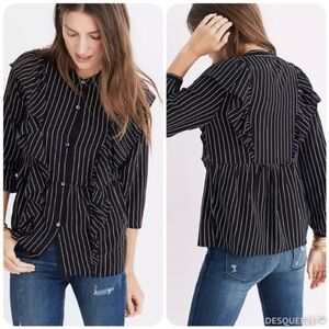 Madewell Silk Pinstripe Ruffle Top Size XS